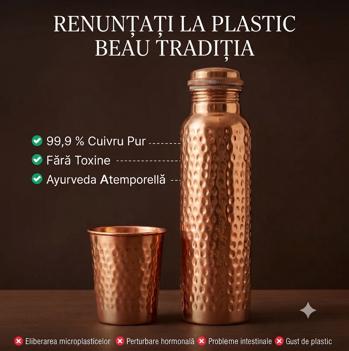 Sticlă din cupru pur de la Elena
